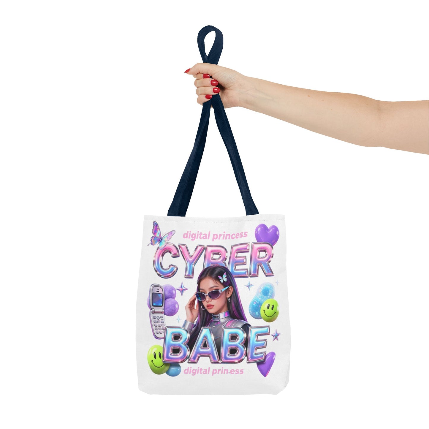 Cyber Babe Graphic Tote Bag — Digital Princess Y2K Aesthetic All-Over Print