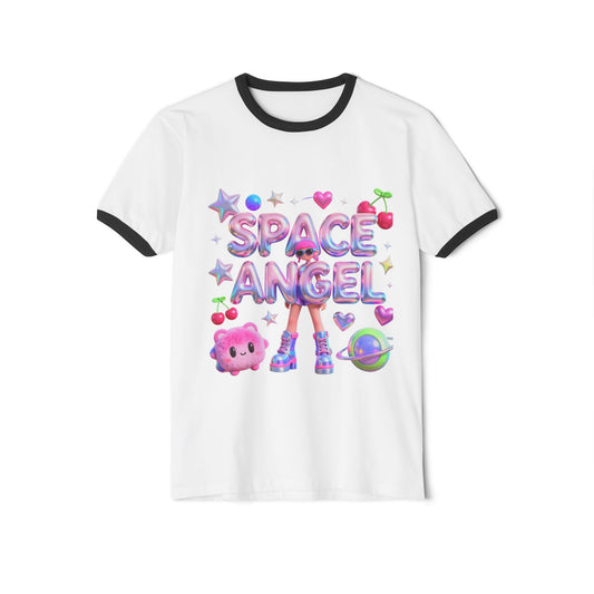 Space Angel Ringer Tee — Pastel Kawaii Astronaut Graphic T-Shirt