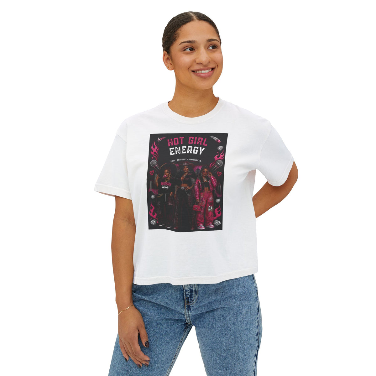 Hot Girl Energy Boxy Tee — Retro Empowerment Women's Graphic Shirt