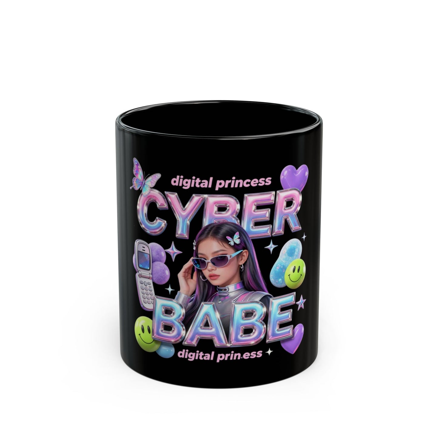 Cyber Babe Black Mug — "digital princess" Y2K Aesthetic Coffee Cup (11oz/15oz)