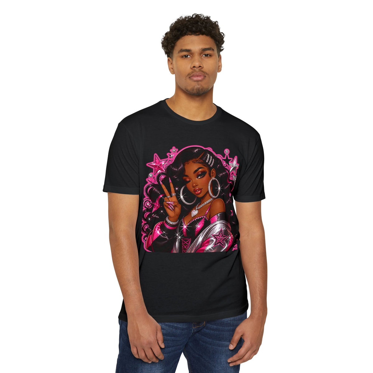 Graphic T-Shirt — Pink Glam Girl Peace Sign Design