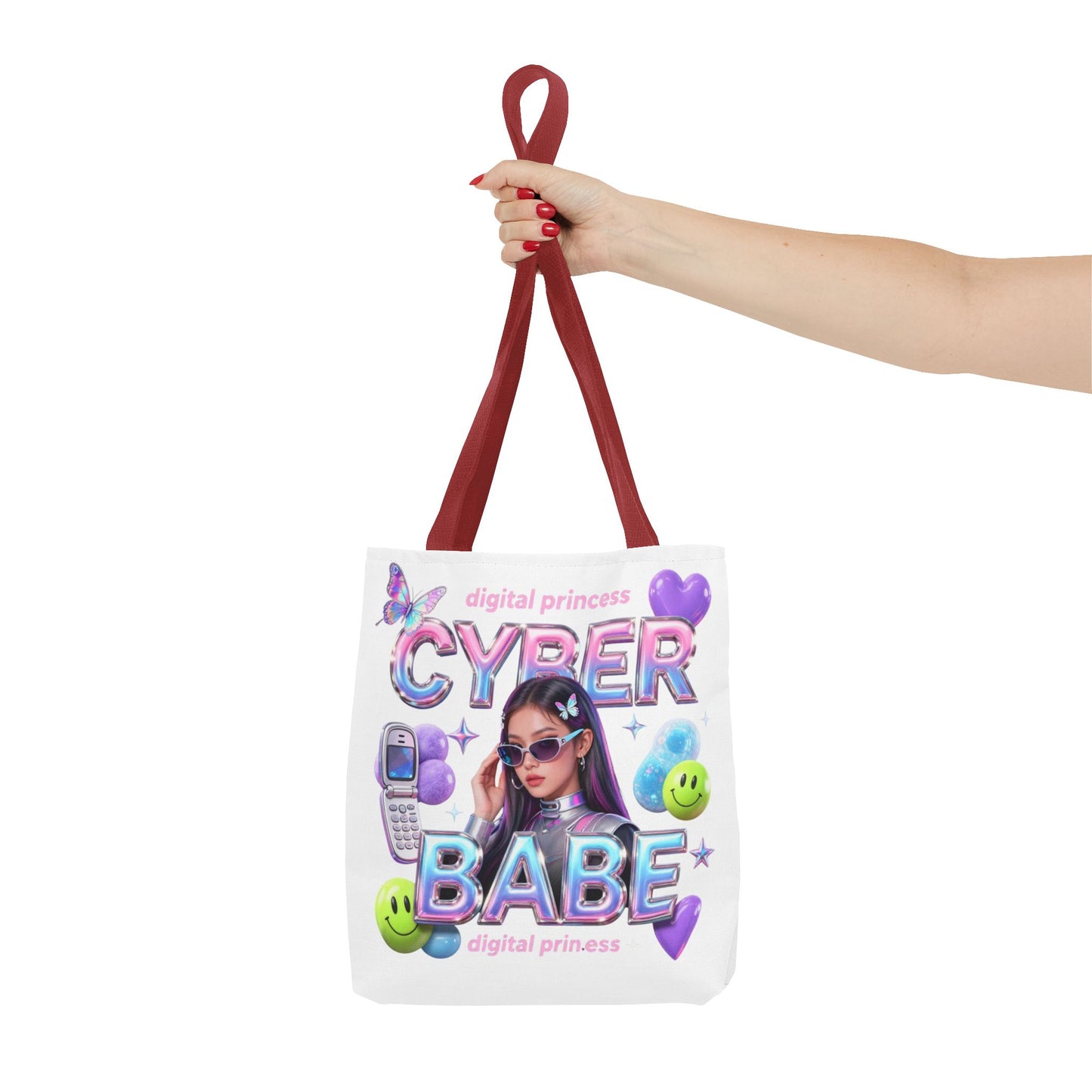 Cyber Babe Graphic Tote Bag — Digital Princess Y2K Aesthetic All-Over Print
