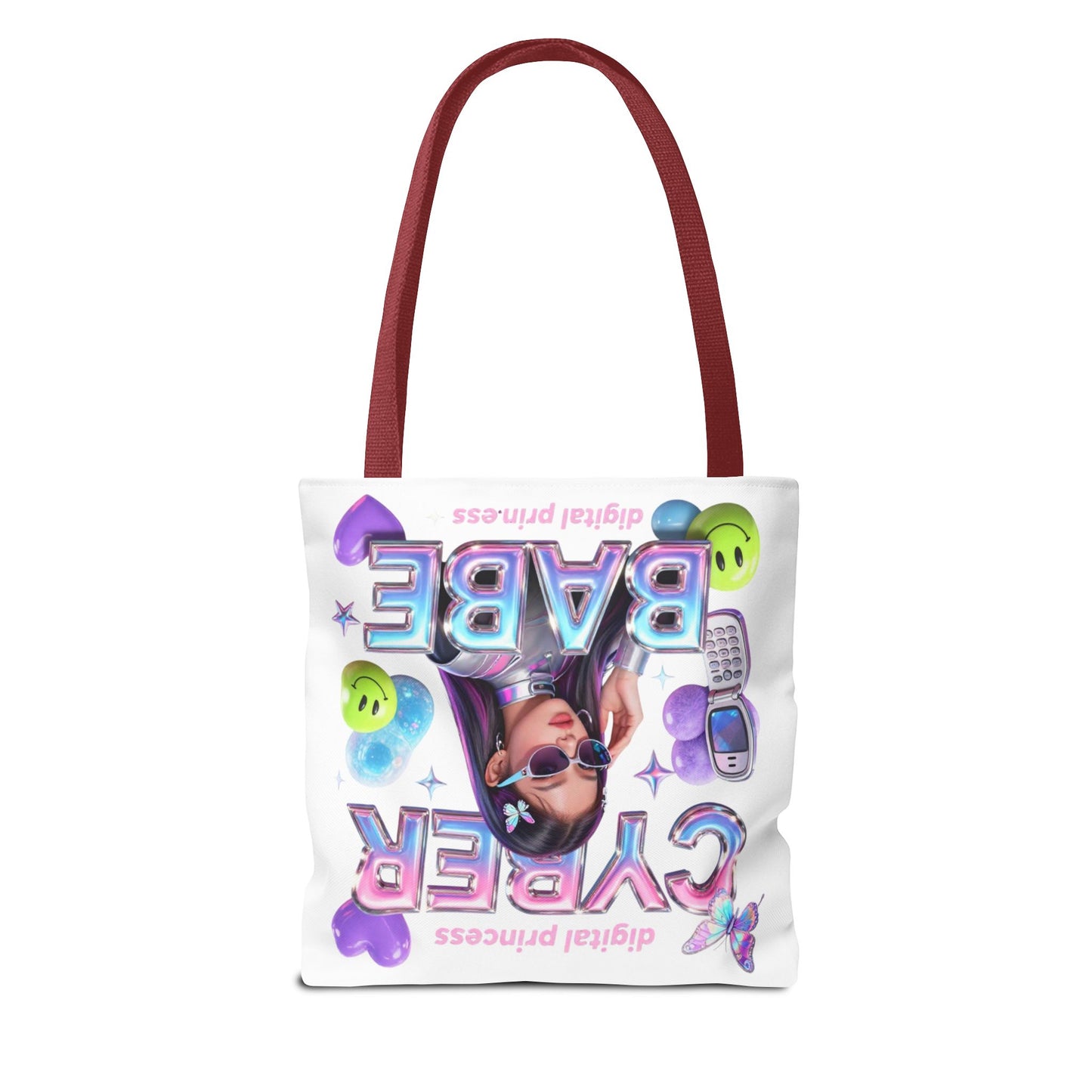 Cyber Babe Graphic Tote Bag — Digital Princess Y2K Aesthetic All-Over Print