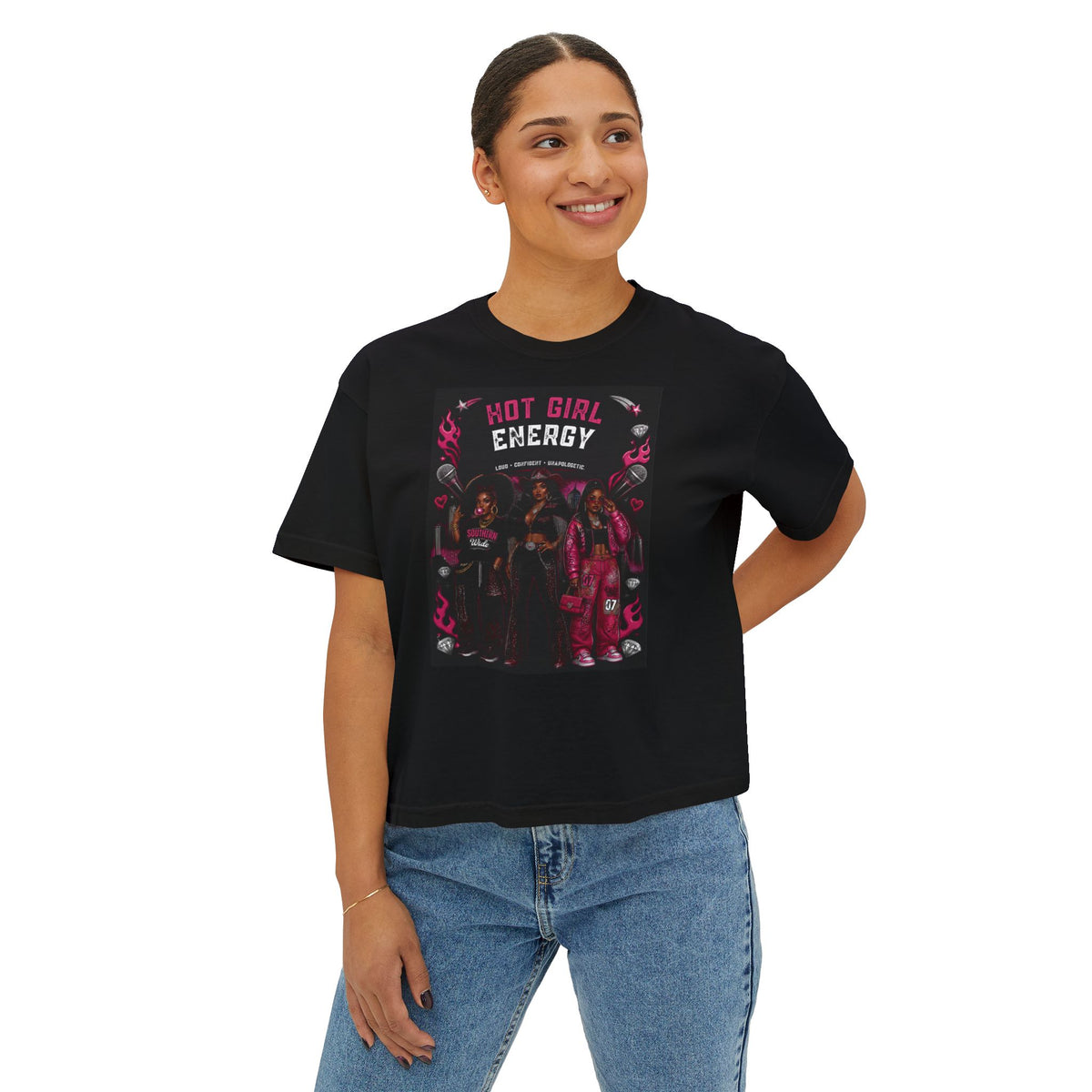 Hot Girl Energy Boxy Tee — Retro Empowerment Women's Graphic Shirt