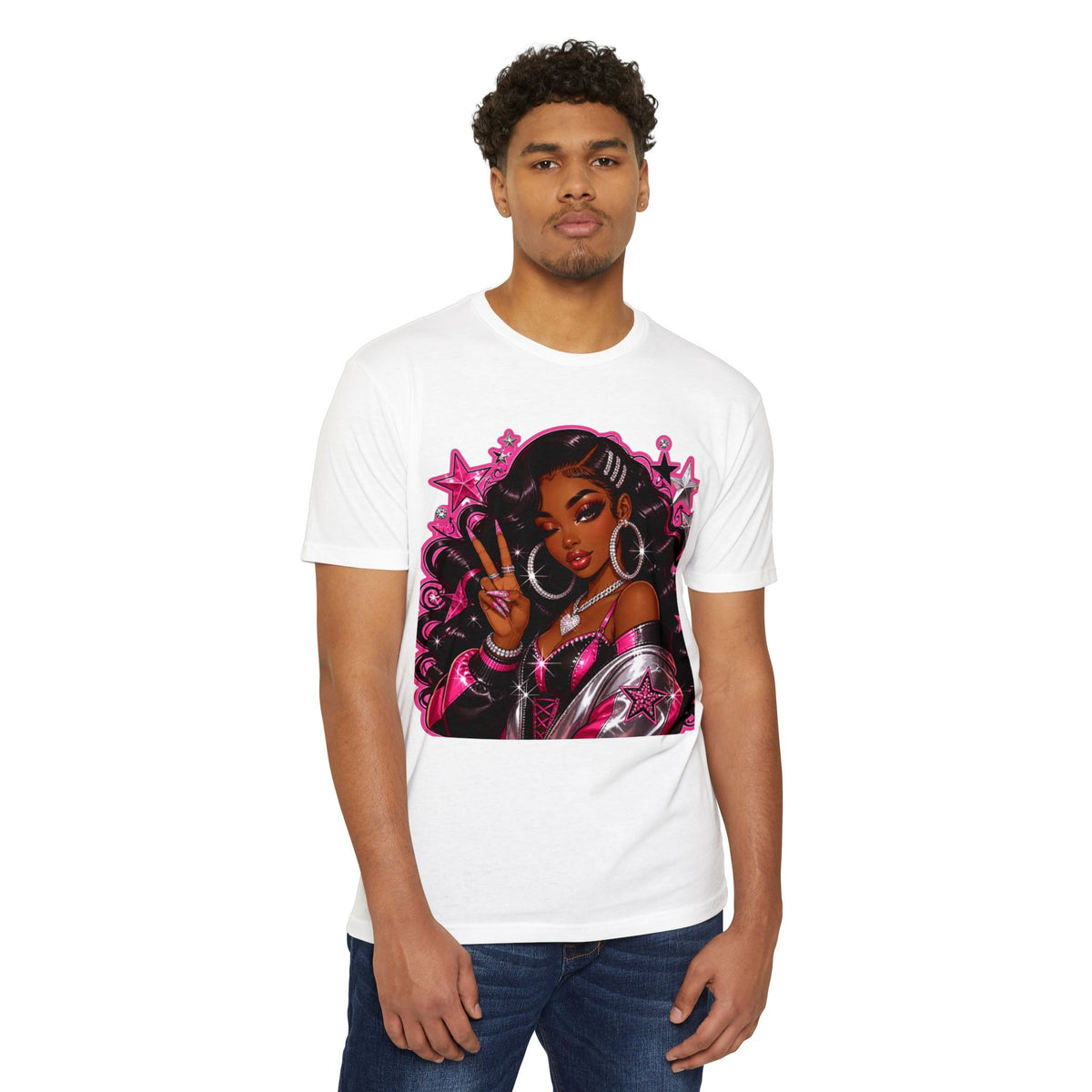 Graphic T-Shirt — Pink Glam Girl Peace Sign Design