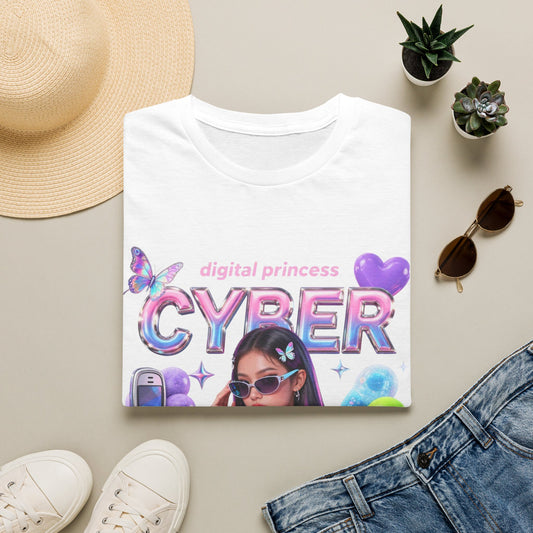 Cyber Babe Graphic Tee — “digital princess” Y2K Holographic T-Shirt