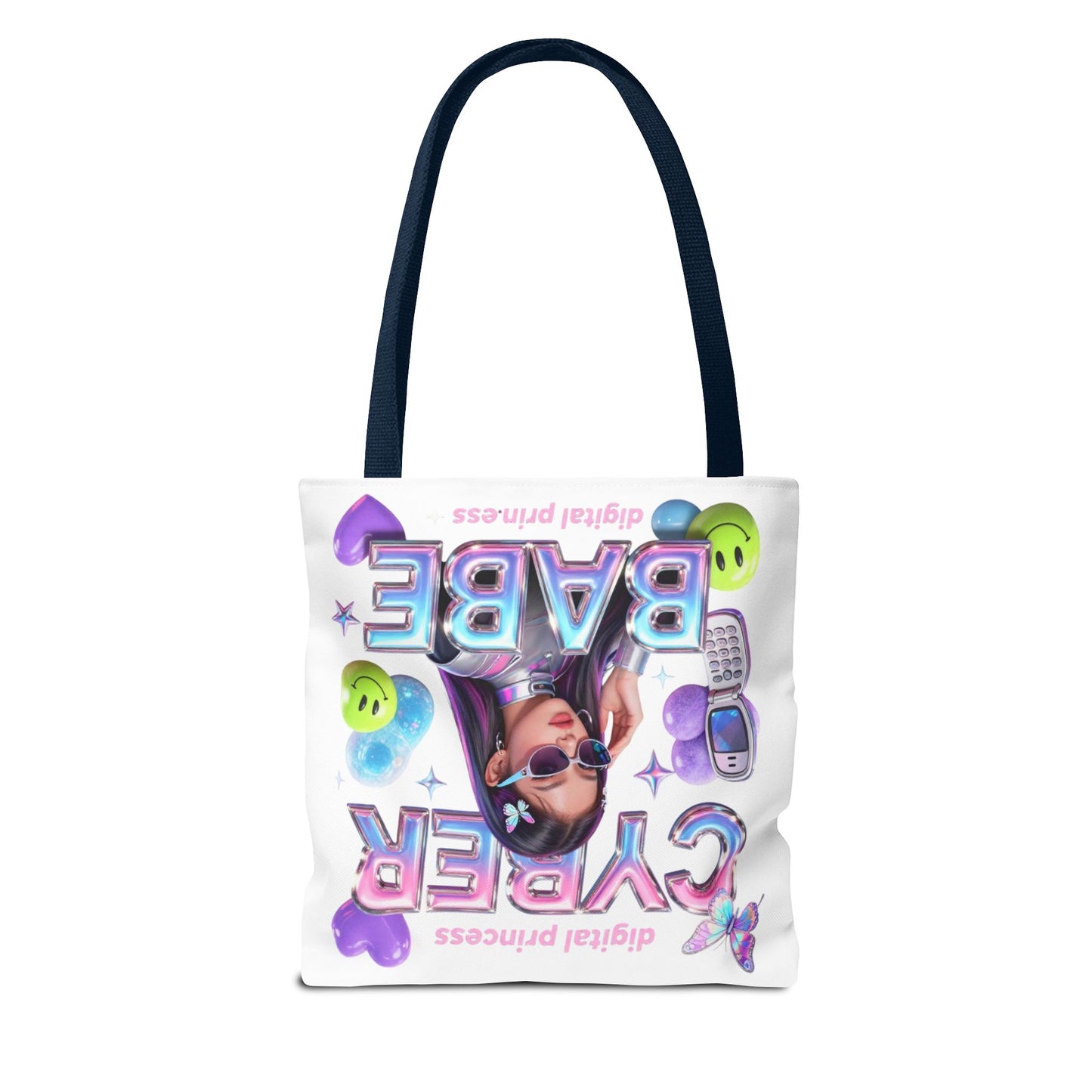 Cyber Babe Graphic Tote Bag — Digital Princess Y2K Aesthetic All-Over Print