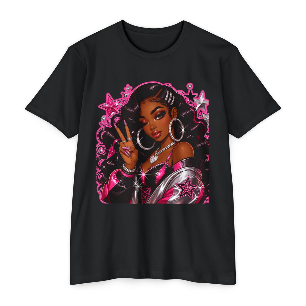 Graphic T-Shirt — Pink Glam Girl Peace Sign Design