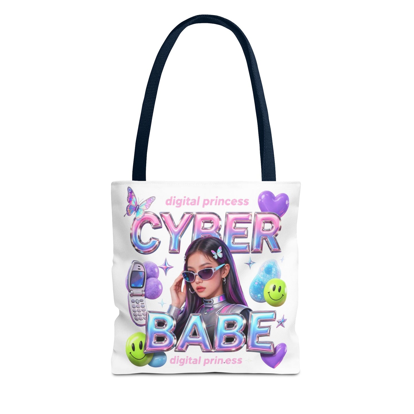 Cyber Babe Graphic Tote Bag — Digital Princess Y2K Aesthetic All-Over Print