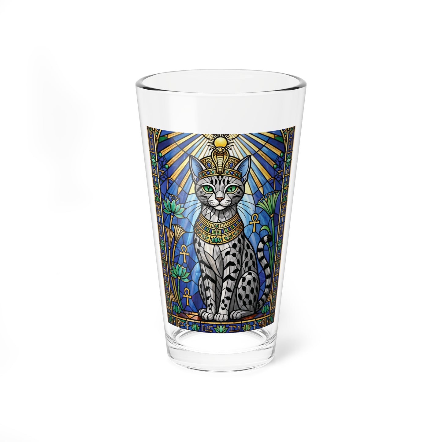 Egyptian Cat Pint Glass — 16oz Stained-Glass Style Mixing Glass