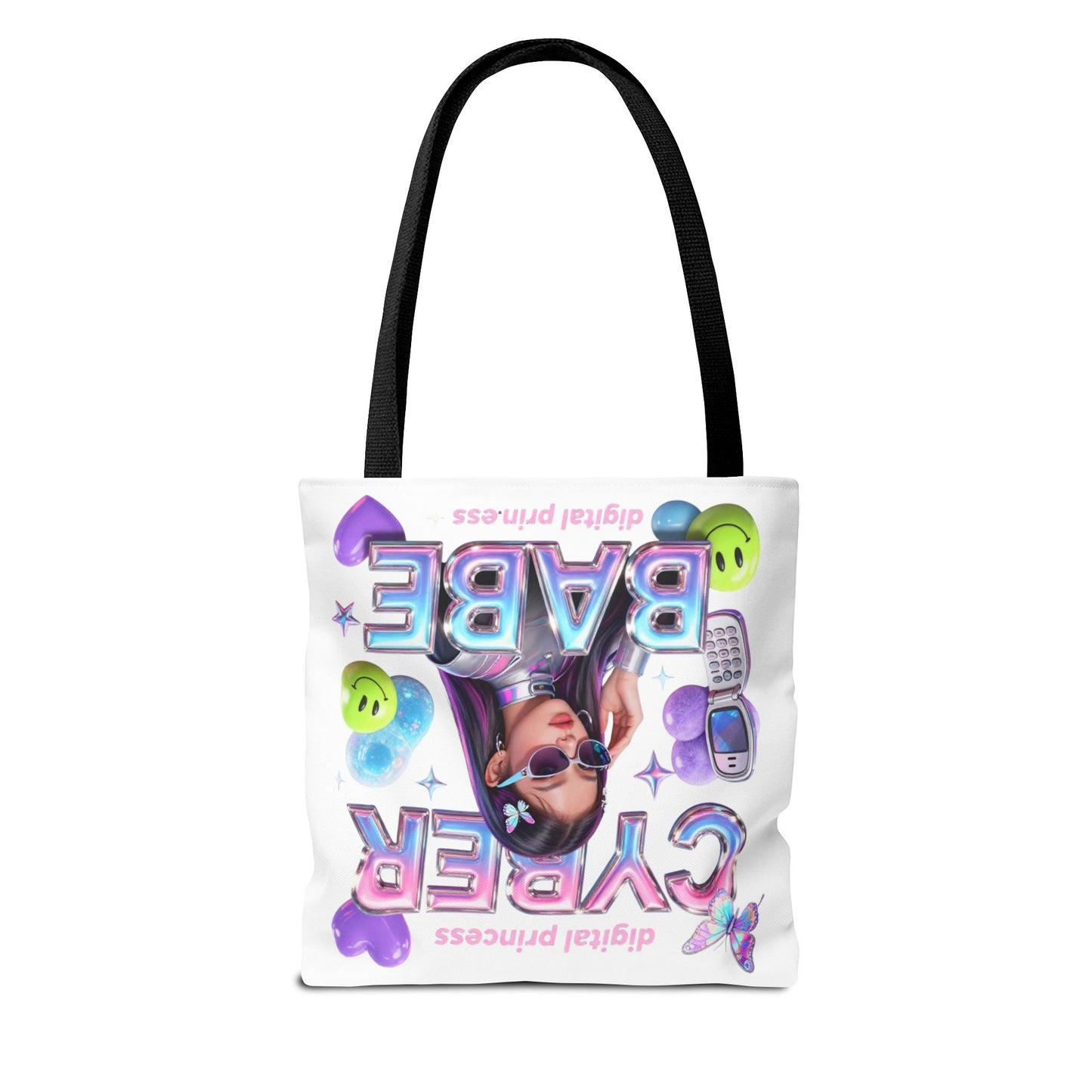 Cyber Babe Graphic Tote Bag — Digital Princess Y2K Aesthetic All-Over Print
