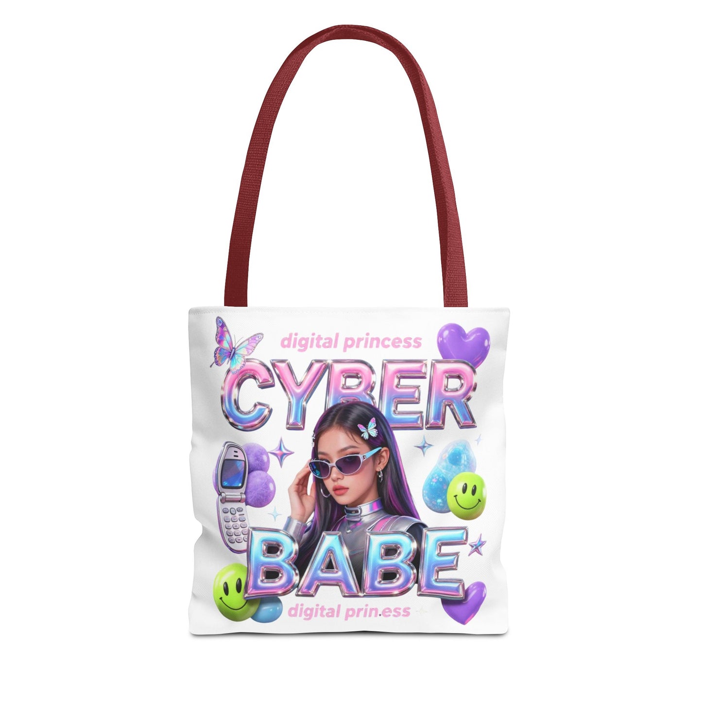 Cyber Babe Graphic Tote Bag — Digital Princess Y2K Aesthetic All-Over Print