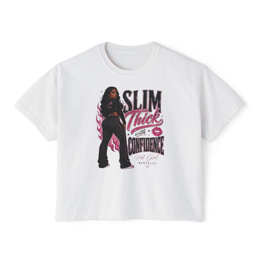 Slim Thicc with Confidence Women's Boxy Tee — Empowerment Graphic Shirt