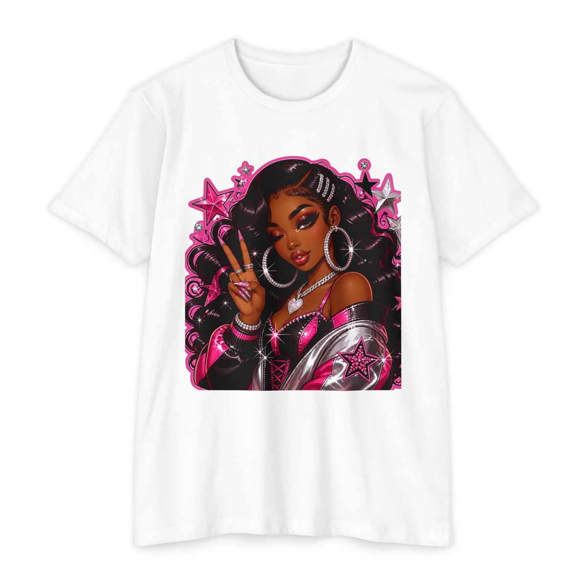 Graphic T-Shirt — Pink Glam Girl Peace Sign Design