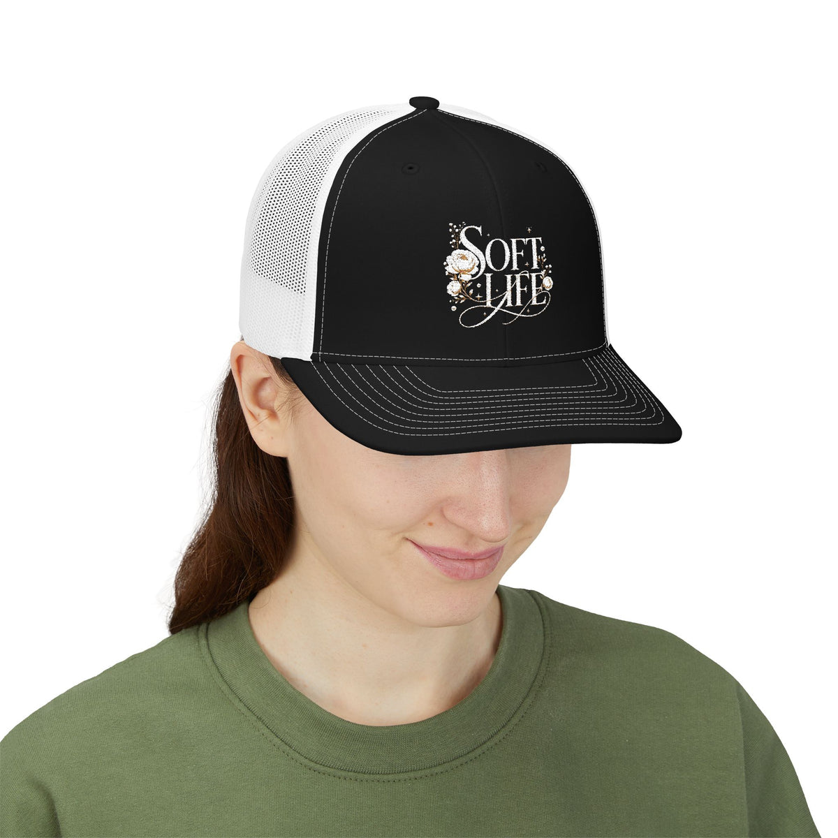 Soft Life Trucker Cap – Embroidered Snapback Mesh Hat