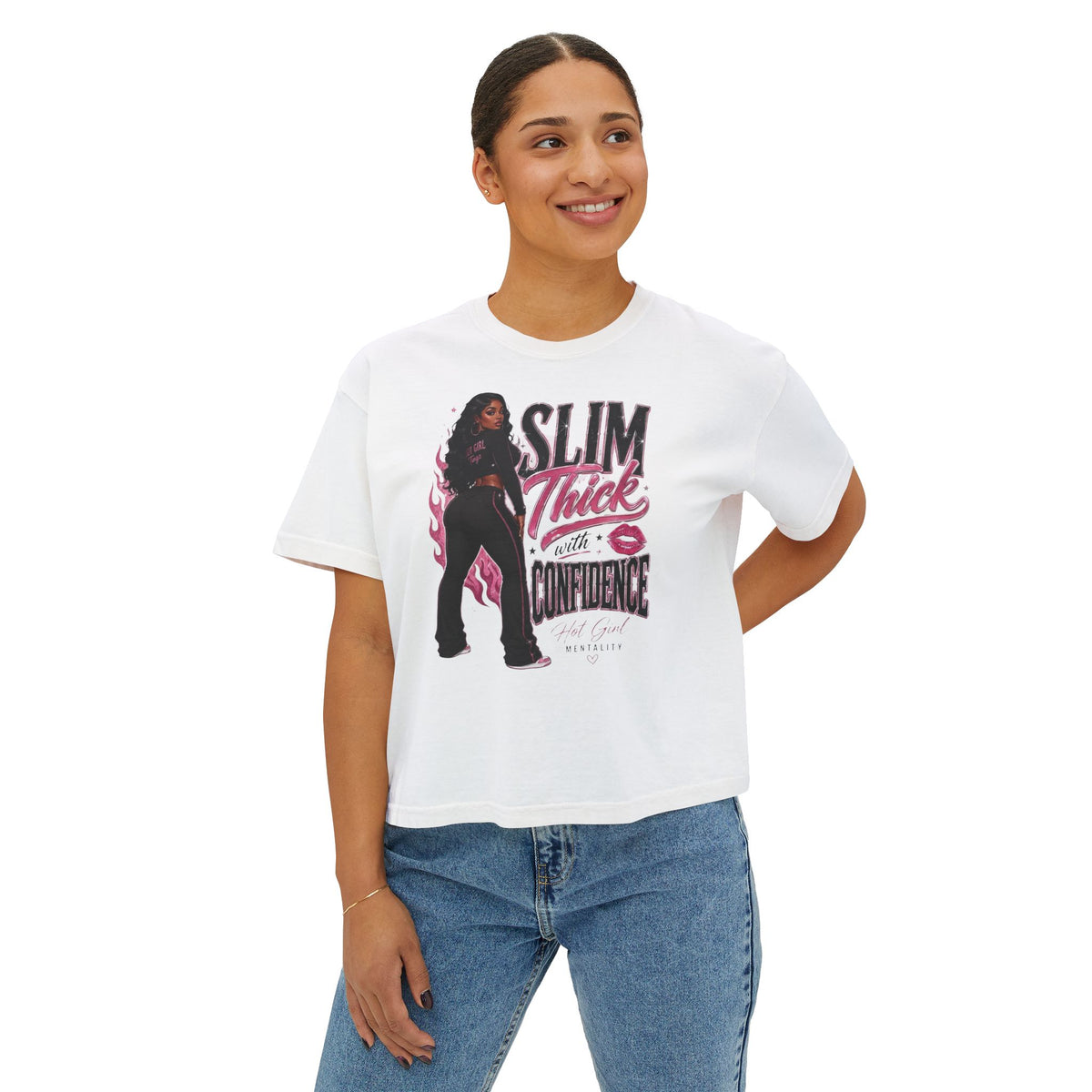 Slim Thicc with Confidence Women's Boxy Tee — Empowerment Graphic Shirt