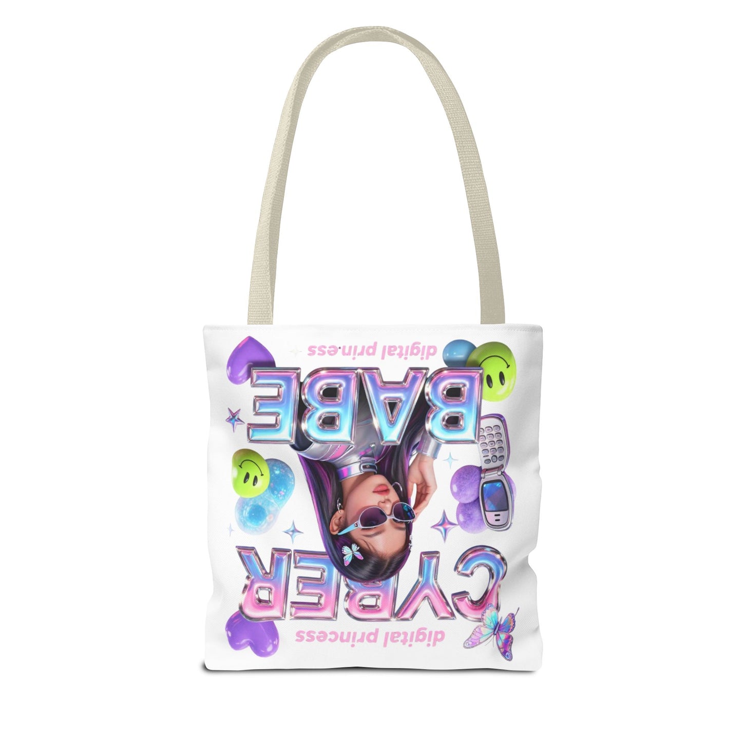 Cyber Babe Graphic Tote Bag — Digital Princess Y2K Aesthetic All-Over Print