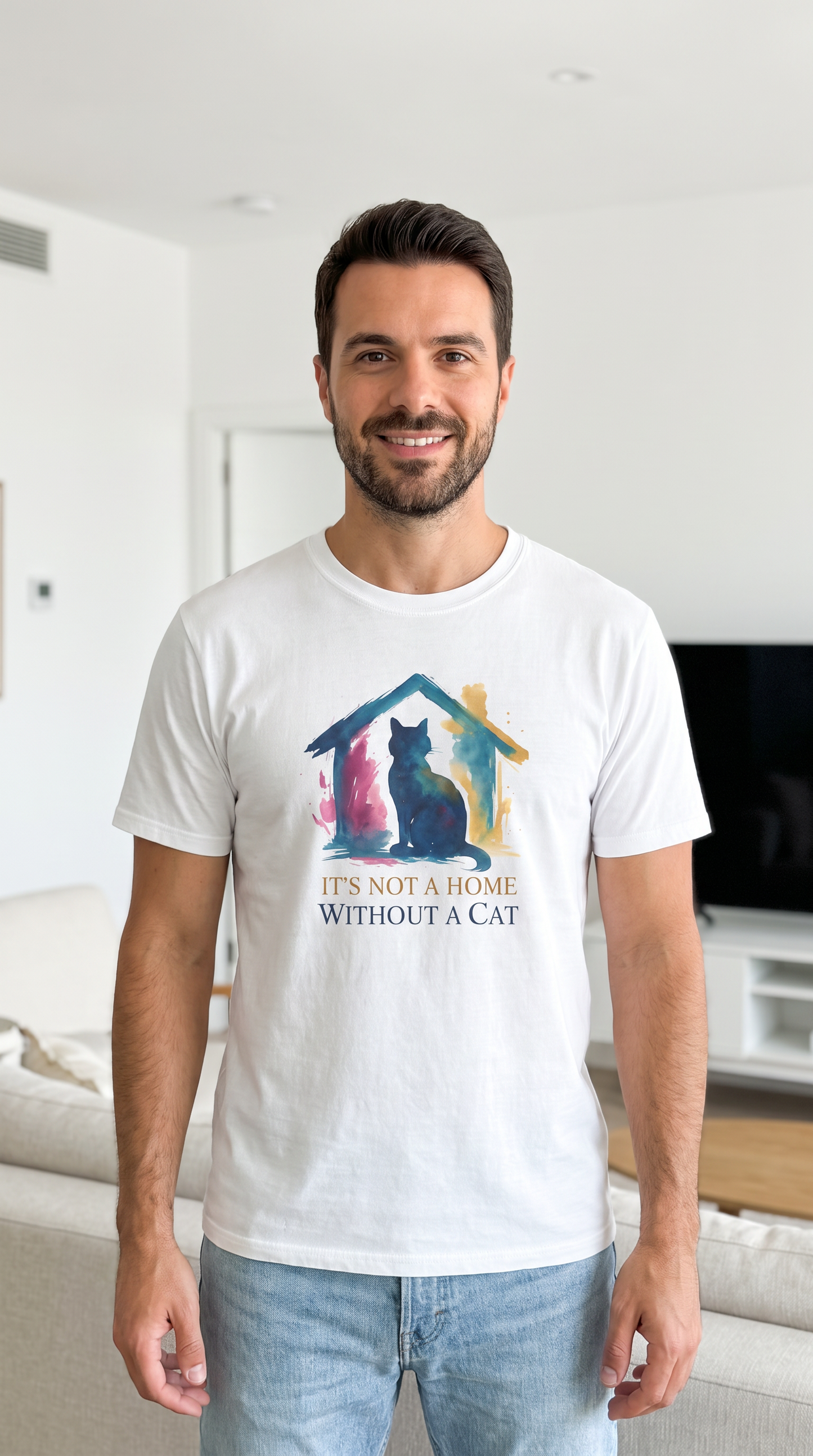 Watercolor Cat Inside House T-Shirt