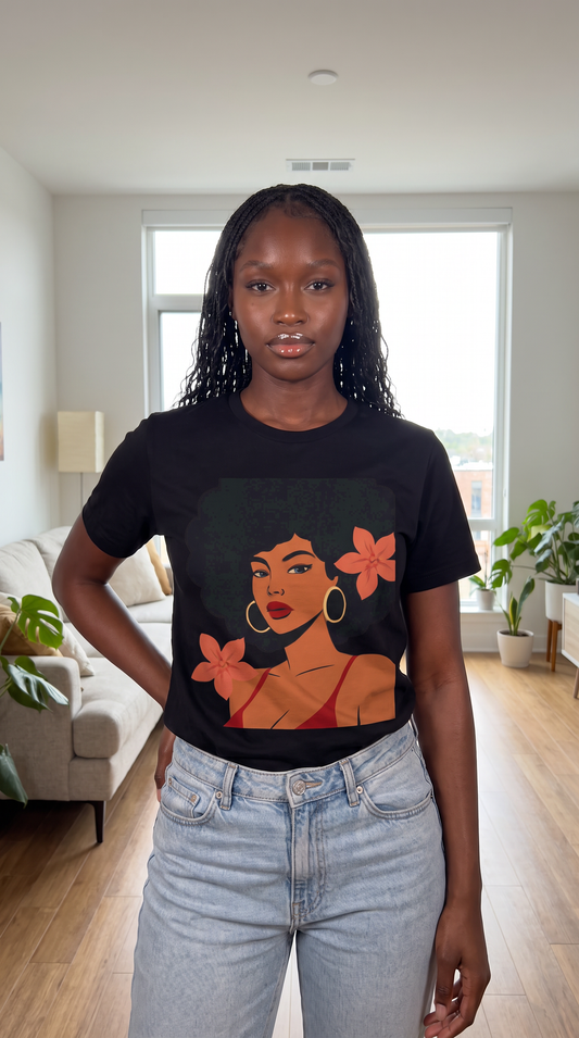 Afro Floral Portrait T‑Shirt