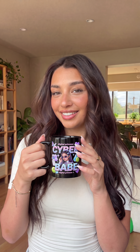 Cyber Babe Black Mug — "digital princess" Y2K Aesthetic Coffee Cup (11oz/15oz)
